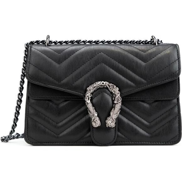 Crossbody Shoulder Purse for Women - Snake Printed Leather Evening Clutch